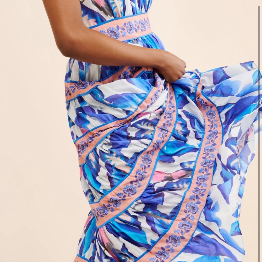 FARM Rio Blue & Pink Floral Tiered Midi Dress - Picture 4 of 4